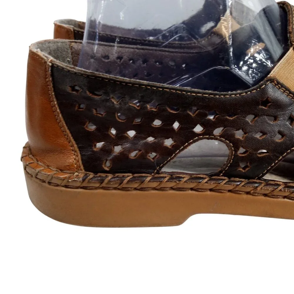 Rieker Brown Leather Slip On Comfort Loafers Size 40 US 9.5-10 Perforated